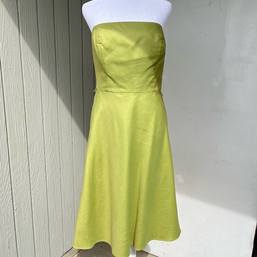 Y2K Ann Taylor Strapless Dress Sz 6 Green Cotton Silk Twill Corset Bodice